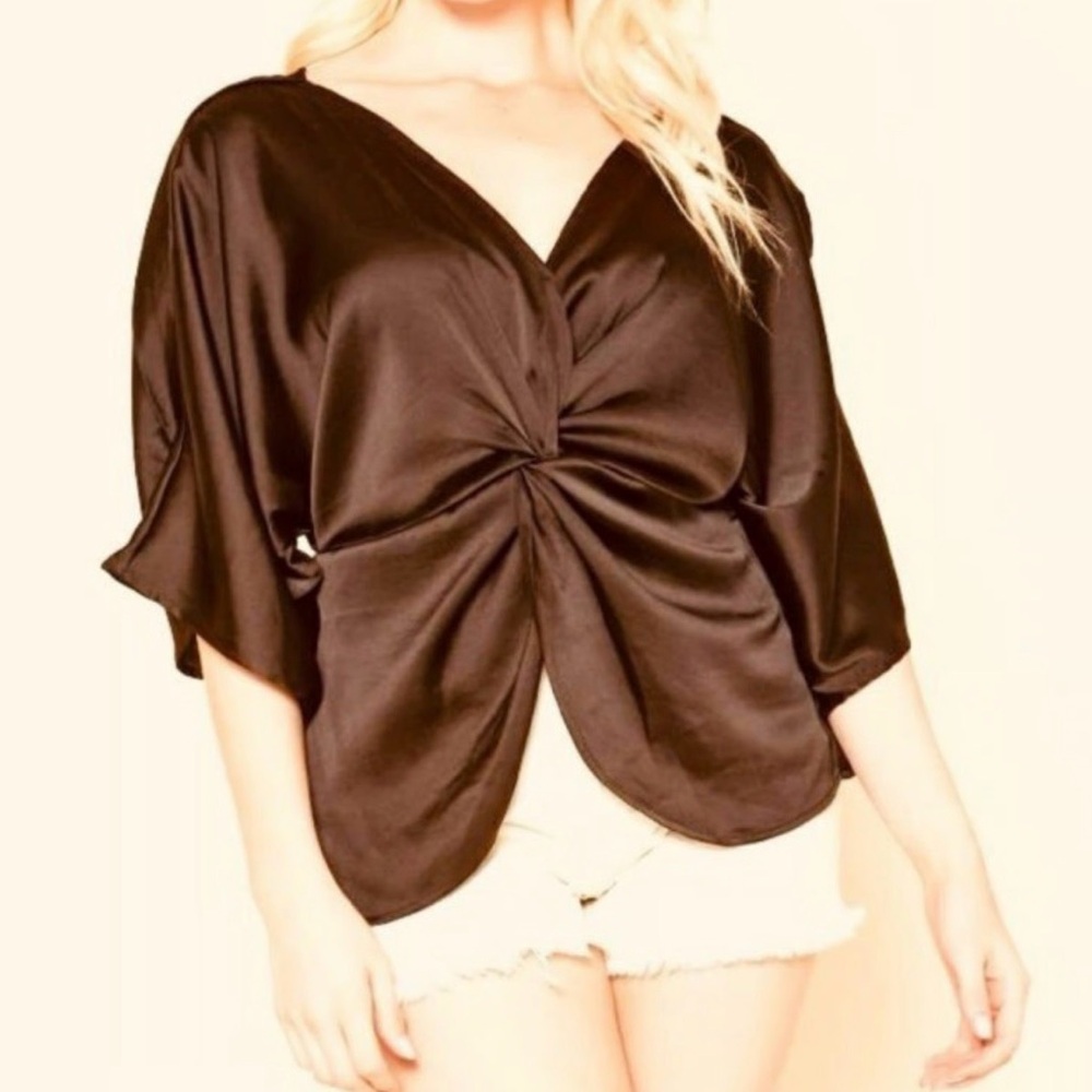 Pleione Dark Brown Twist Front Blouse